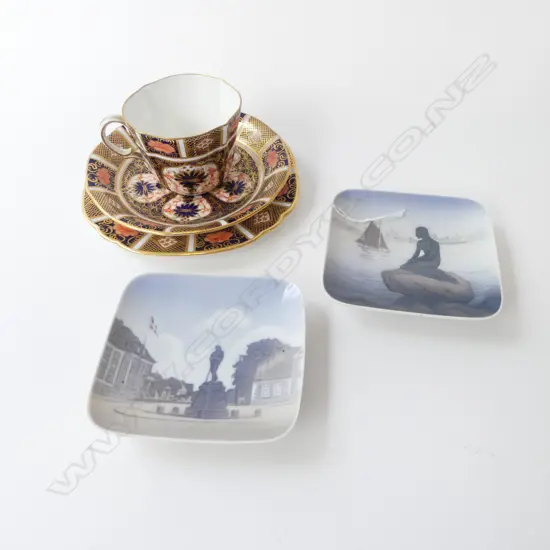 ROYAL CROWN DERBY TRIO, PR R COPENHAGEN 'RINGKOBING' & 'LANGELINIE' 