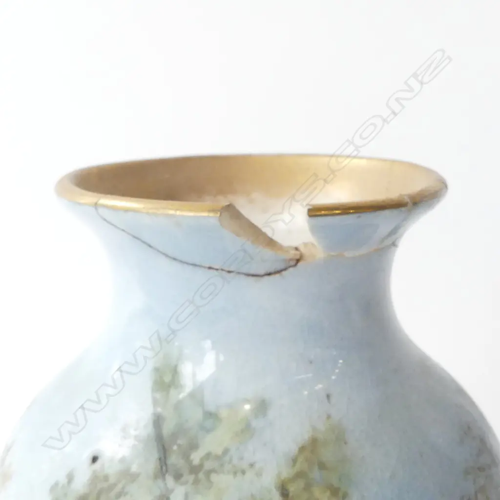 ROYAL DOULTON HAND PAINTED VASE; LAKE SCENE, J. HUGHES, H.220mm, old repairs w. loss Image 1++