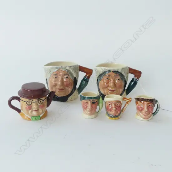 6 CHARACTER JUGS – 5 X LANCASTER SANDLAND, & ARTONE UK, H.35MM-60MM