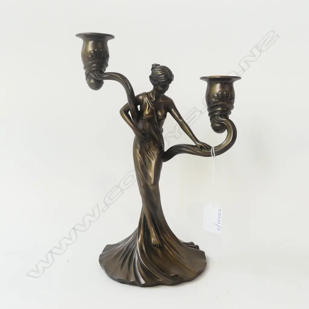 ART NOUVEAU STYLE FIGURAL CANDELABRA, RESIN H.290MM Image 1++