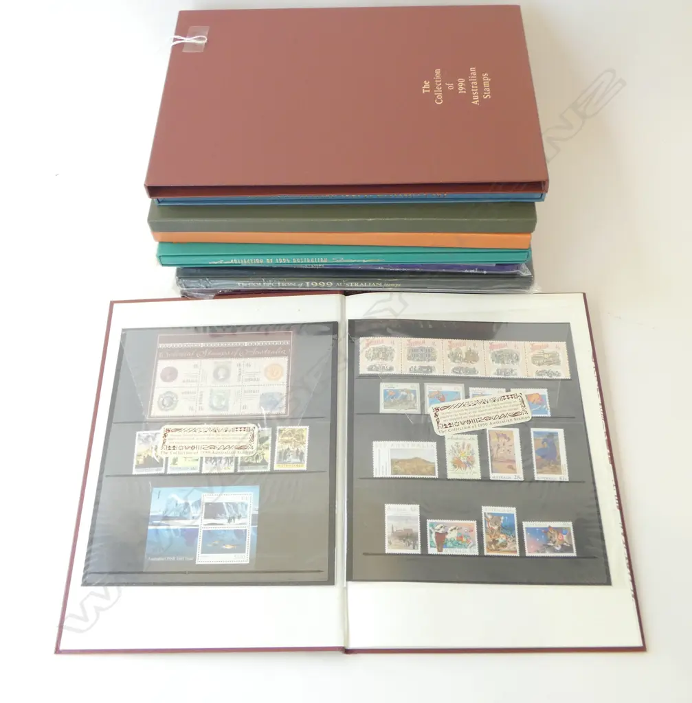 8 BOX SETS 'THE COLLECTION of AUSTRALIAN STAMPS'; ALBUM & STAMPS, 1987,1990-94,98,99 & KOREA POST YEARBOOK Image 1++