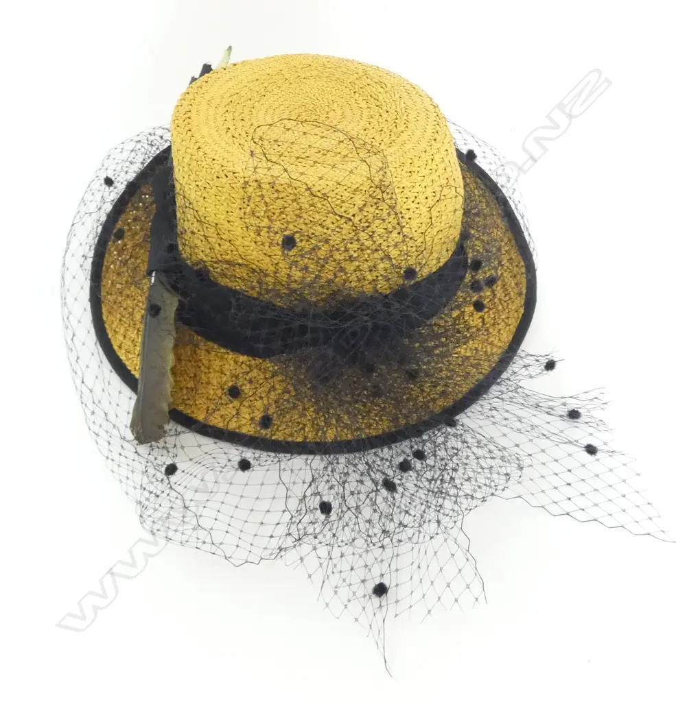 YELLOW STRAW HAT; AILIE MILLER DESIGN FOR DOLLIE VARDIN AUCKLAND Image 1++