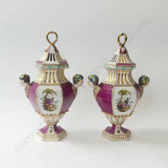 PR LIDDED VASES H.355mm finial repaired