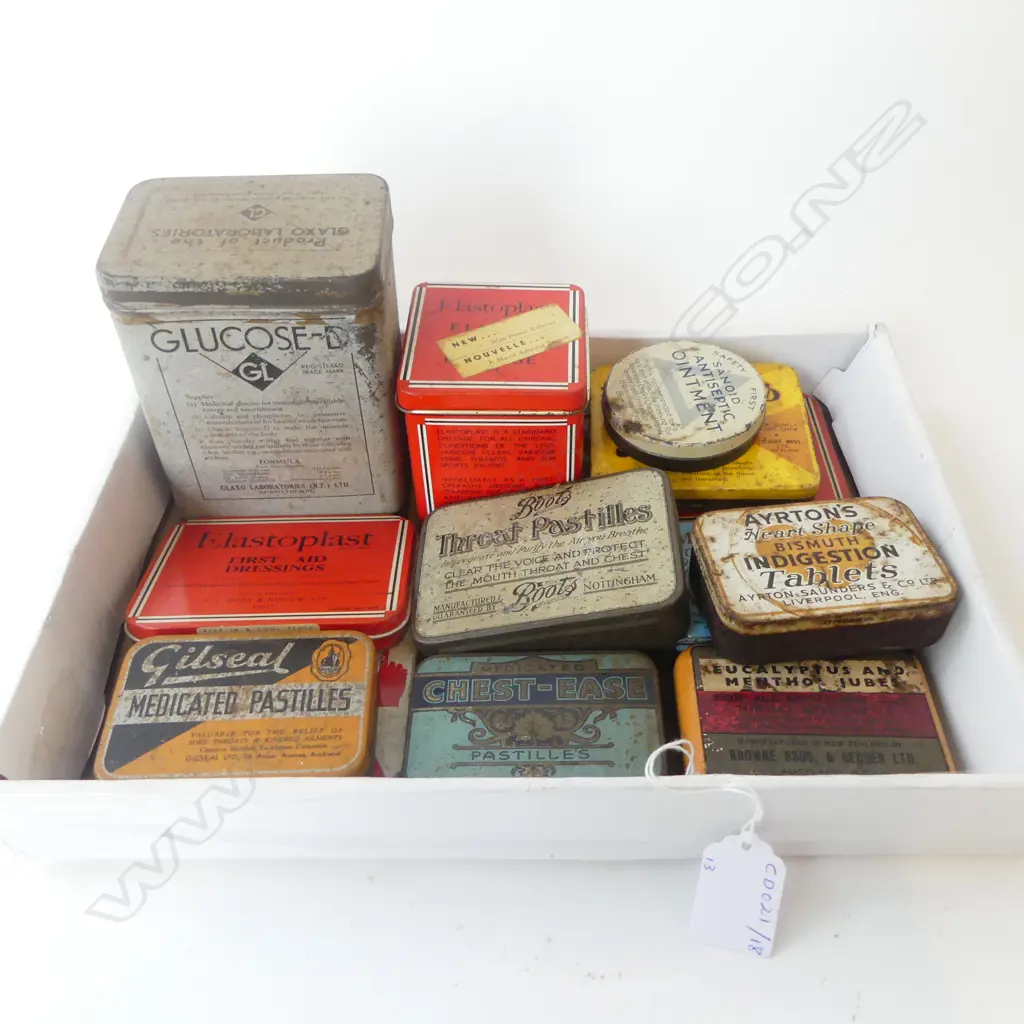VINTAGE COLLECTION OF 13 MEDICINAL & FIRST AID TINS  Image 1++