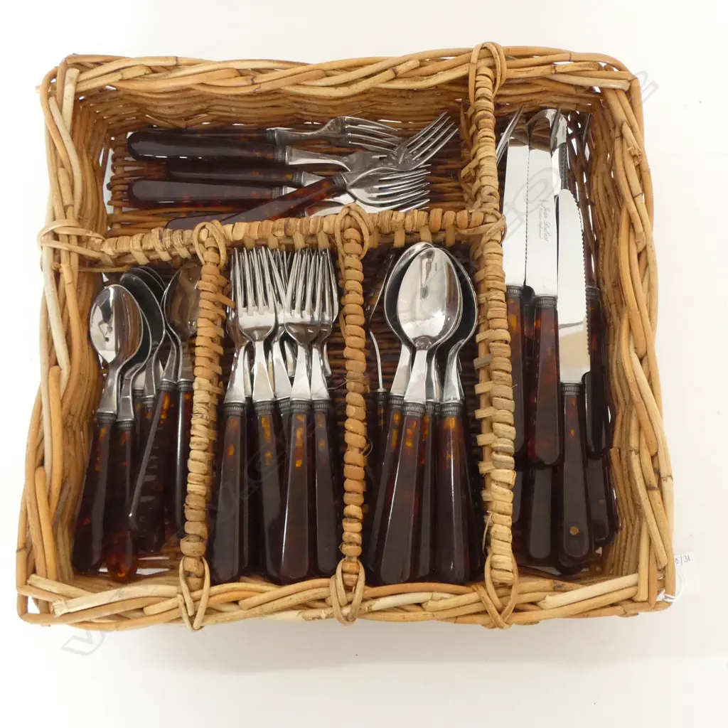 TRAY OF FAUX AMBER CUTLERY BY JEAN DUBOST COUTELIER PROFESSIONNEL FRANCE Image 1++