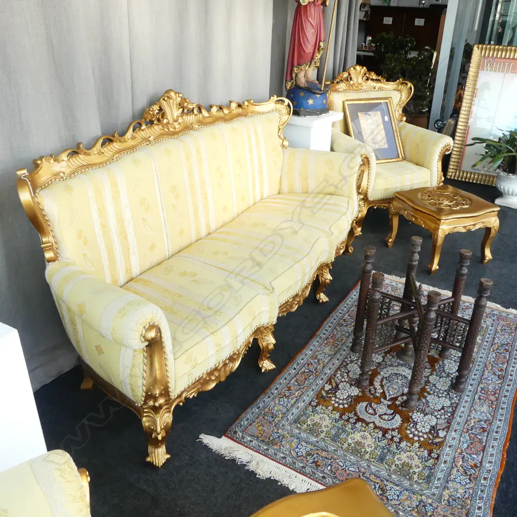 5 PCE YELLOW LOUNGE SUITE; SOFA W.2150mm, PR ARMCHAIRS & 2 SIDE TABLES Image 1++
