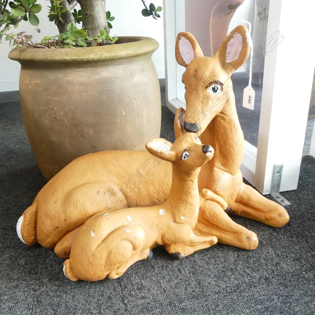 PAINTED CONCRETE DEER & FAWN H.365mm Image 1++