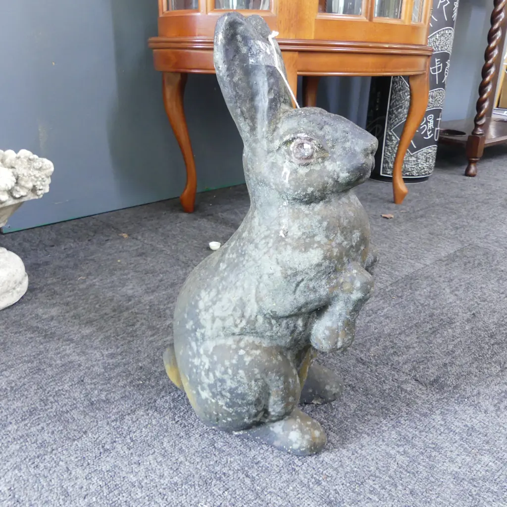 BLACK PAINTED CONCRETE GARDEN BUNNY RABBIT H.400mm Image 1++