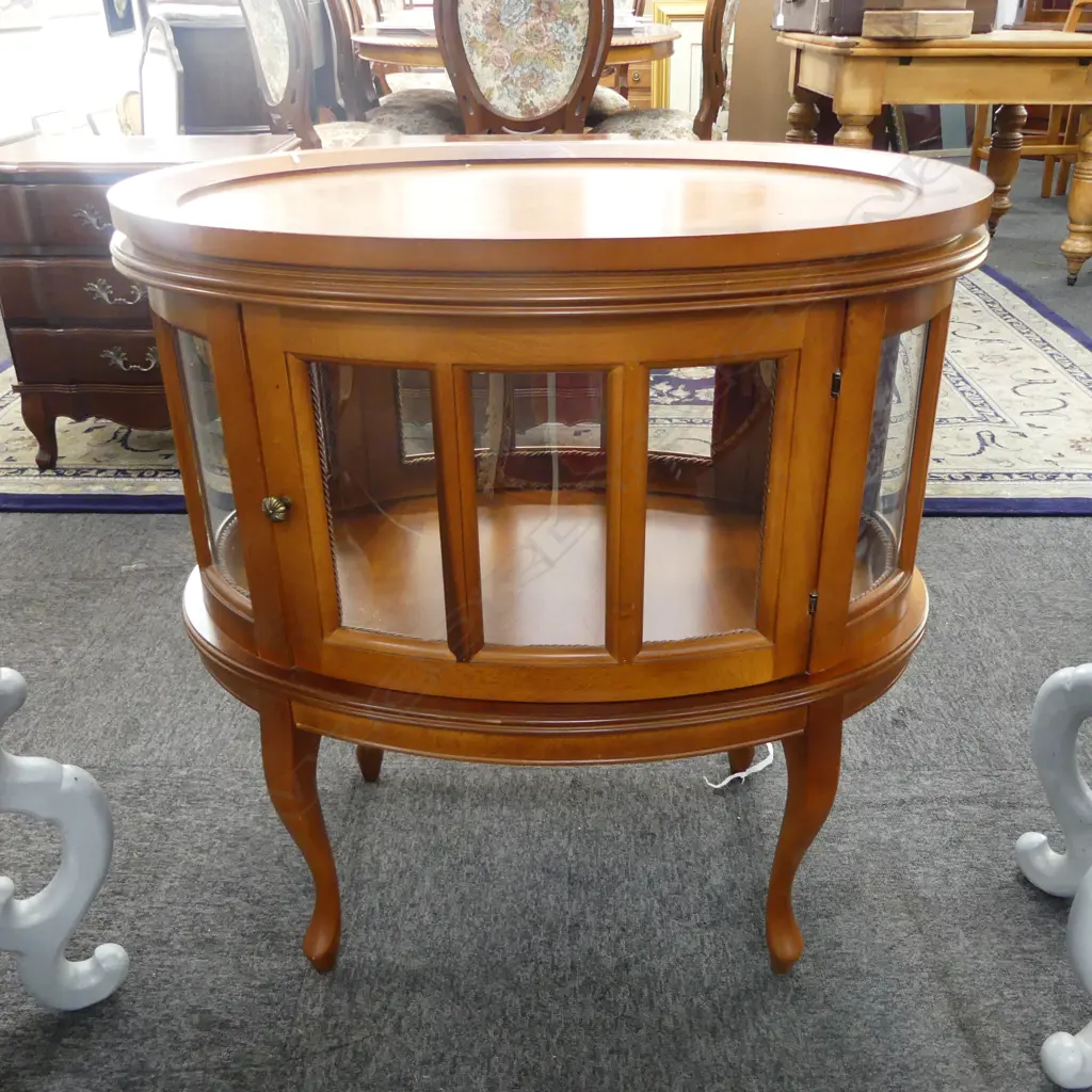 GLAZED OVAL DISPLAY CABINET w. REMOVABLE TRAY TOP 730x490x760mm Image 1++