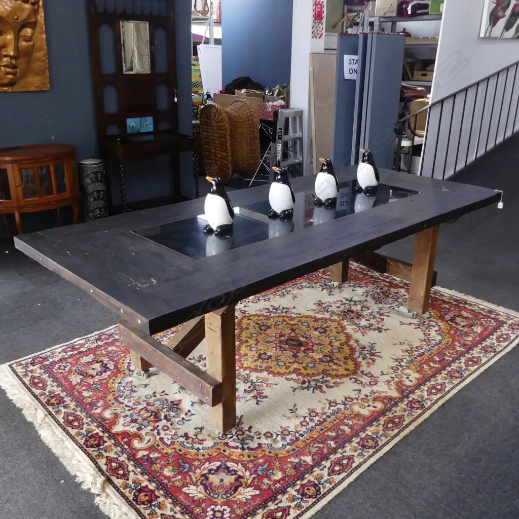 LG MODERN DINING TABLE w. GLASS INSET 2370x1030x780mm Image 1++