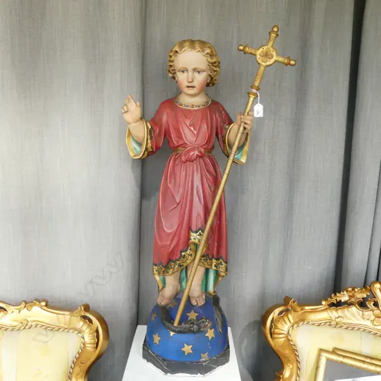 CARVED WOODEN RELIGIOUS FIGURE H.1000mm...