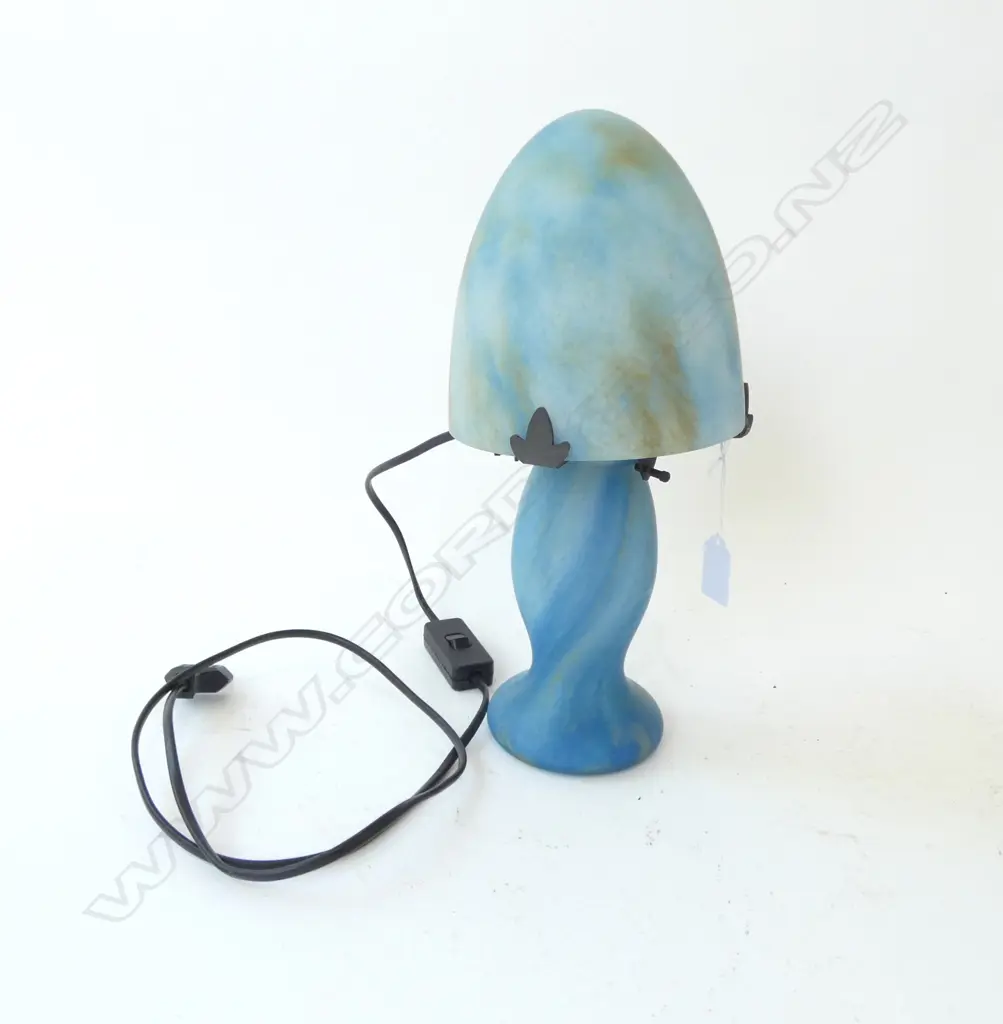 VINTAGE STYLE BLUE GLASS TABLE LAMP H.320mm 'VIANNE' Image 1++