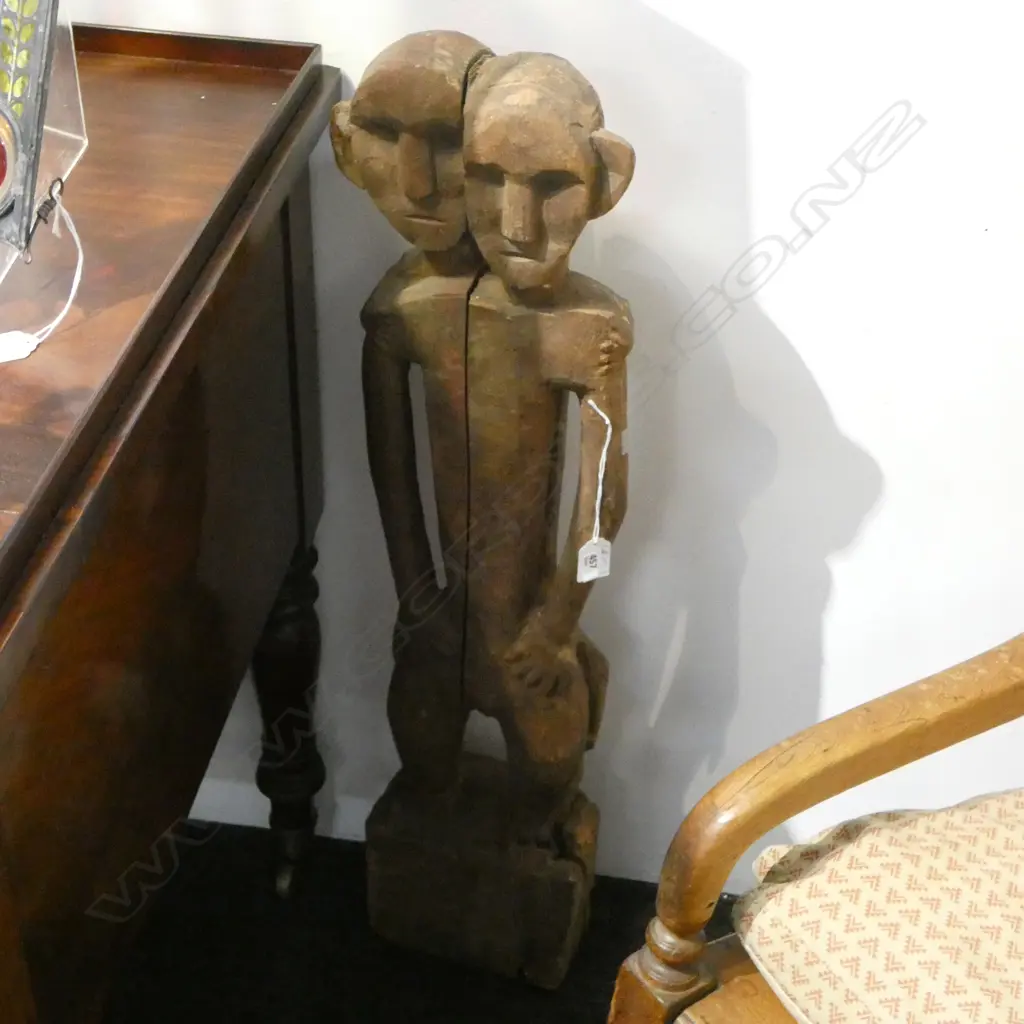 CARVED WOODEN 2 HEADED FIGURE H.825mm Image 1++
