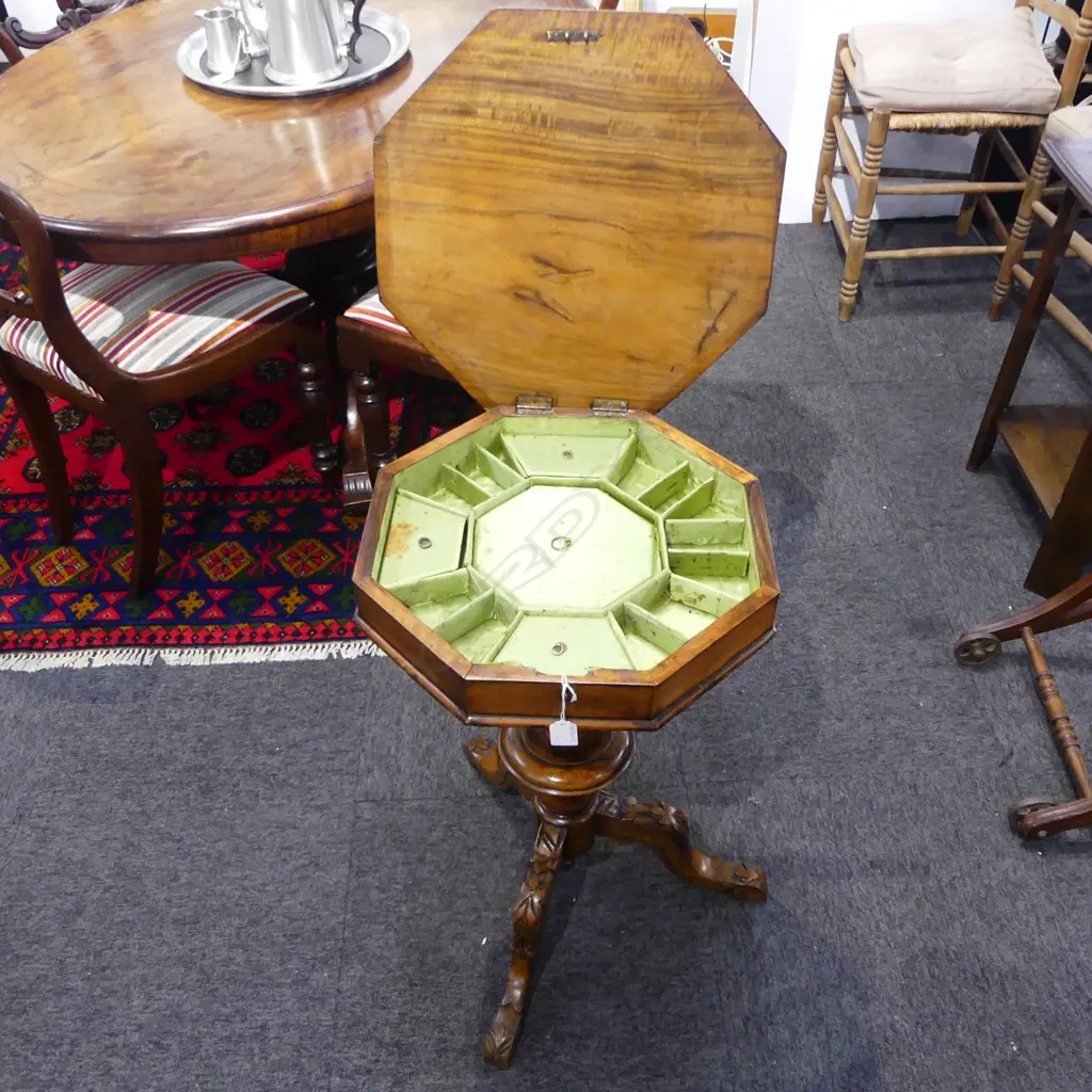 VICTORIAN WALNUT SEWING TABLE Image 1++