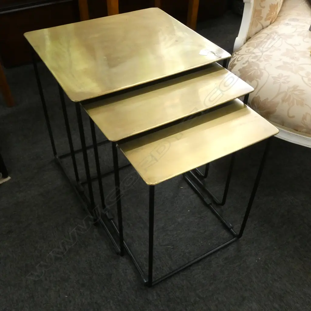 3 BRASS METAL NESTING TABLES 510x450x550mm Image 1++