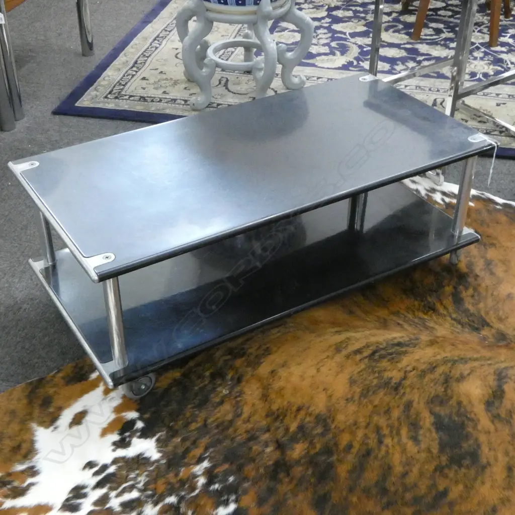 INDUSTRIAL STYLE COFFEE TABLE ON CASTORS 1000x500x380mm Image 1++