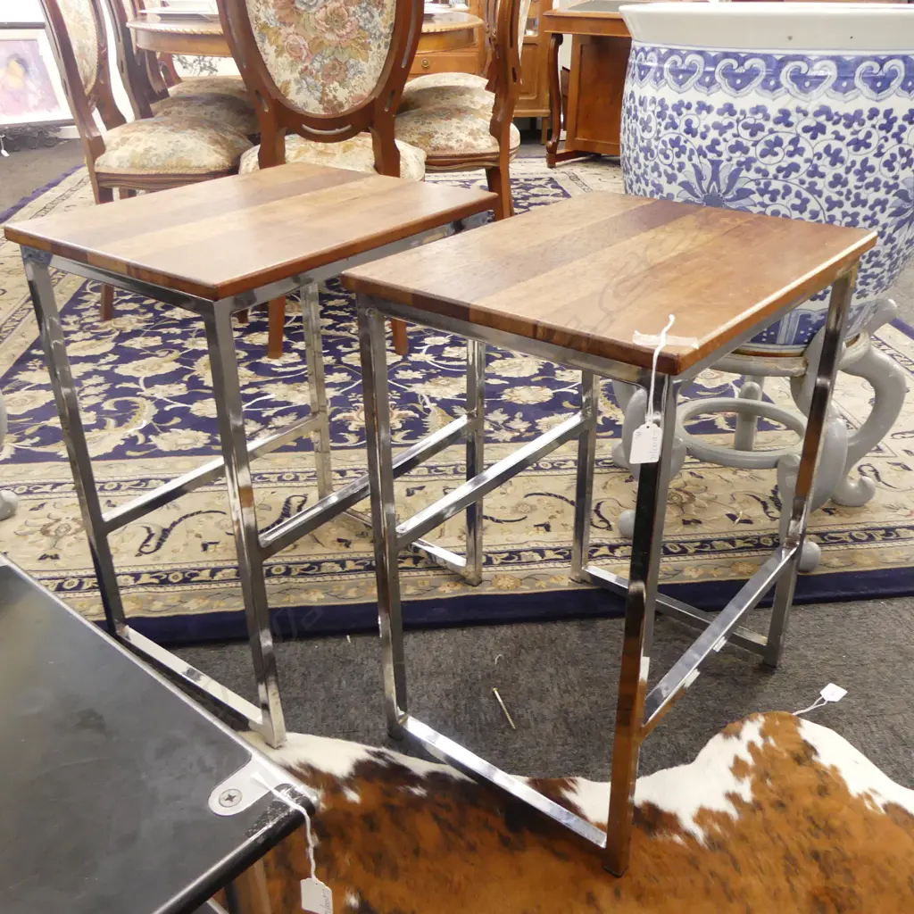 PR MODERN STOOLS/SIDE TABLE - WOOD & STAINLESS STEEL  470x370x615mm Image 1++