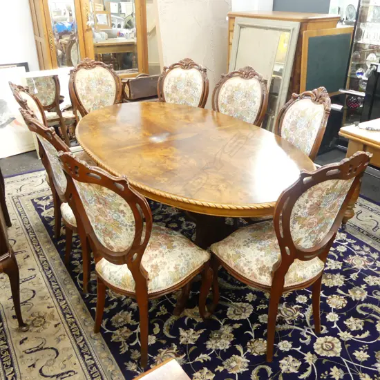 OVAL WALNUT TOP DINING TABLE 1830x1090x760mm & 8 CHAIRS 