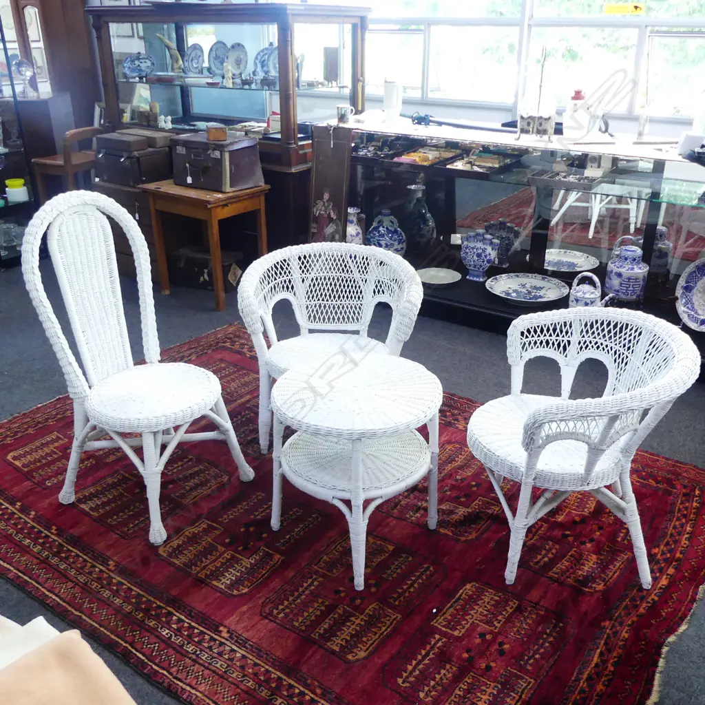 PR WICKER CHAIRS w. COFFEE TABLE & HIGH BACK CHAIR Image 1++