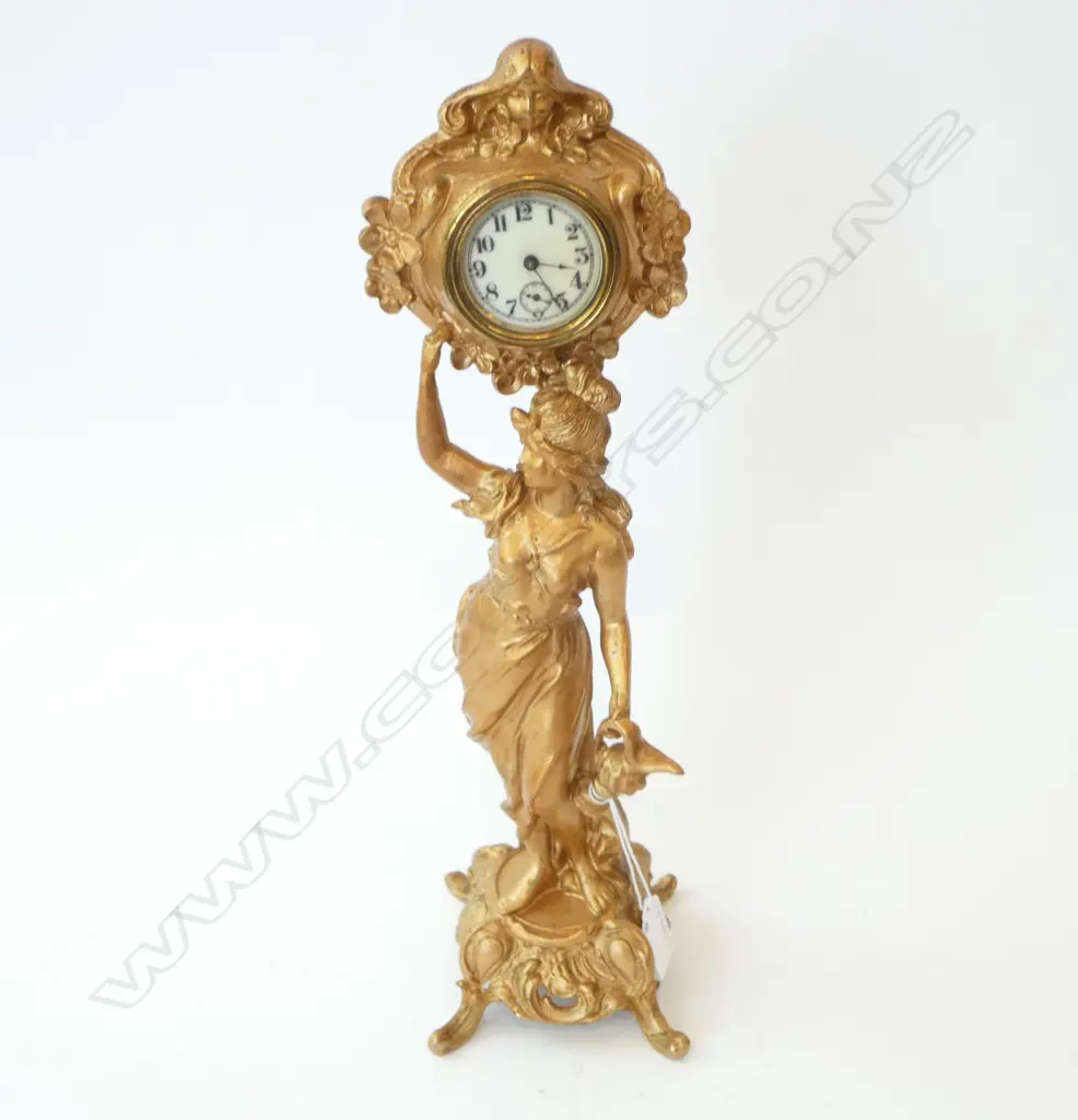 GILT SPELTER FIGURAL MANTEL CLOCK, H.410mm Image 1++