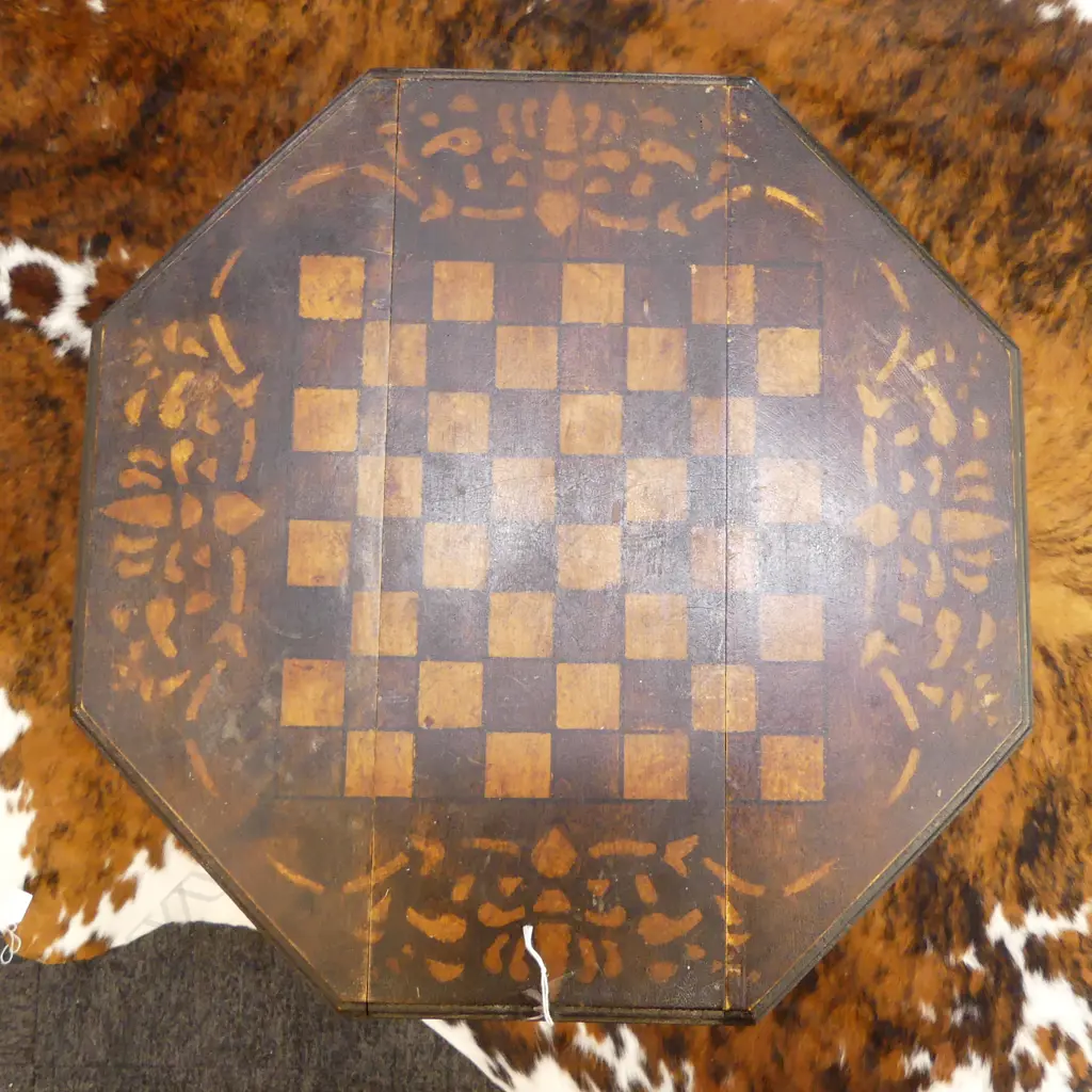 EBONISED DROP SIDE TABLE; CHECKERED TOP H.700mm Image 1++