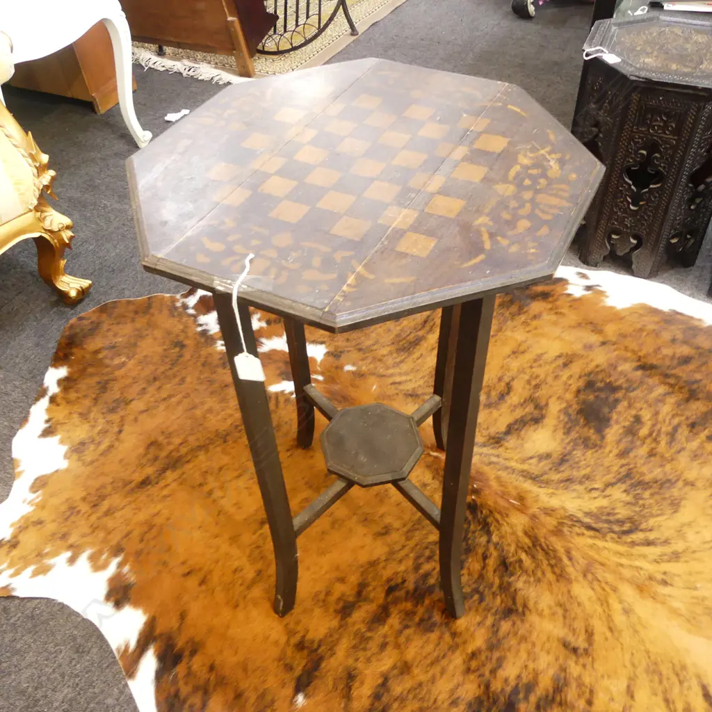EBONISED DROP SIDE TABLE; CHECKERED TOP H.700mm Image 1++