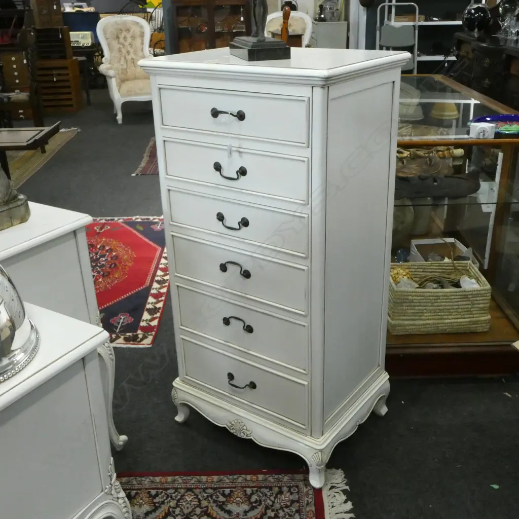 6 DRAWER WHITE TALL BOY 605x455x1200mm Image 1++