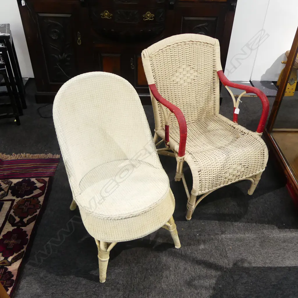 TWO VINTAGE CANE CHAIRS LLOYD LOOM TYPE & CHROMASTER LABELLED TALLEST 800mm Image 1++