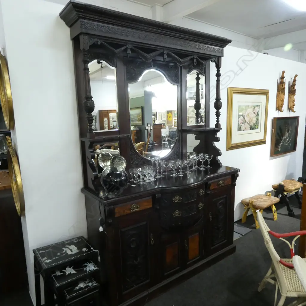 late 19thC COLONIAL STAINED KAURI POT BELLIED SIDEBOARD 1600x535mm Image 1++