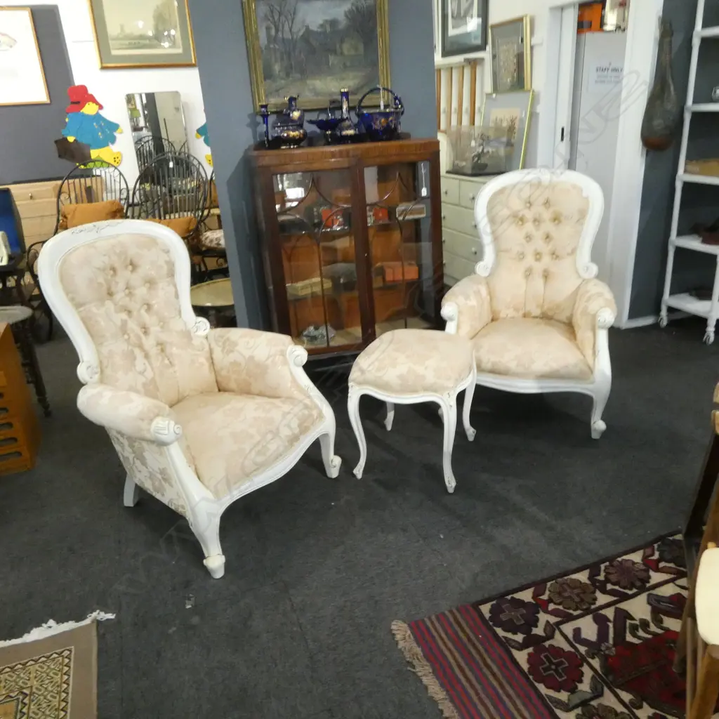 PR UPHOLSTERED ARMCHAIRS + FOOTSTOOL Image 1++