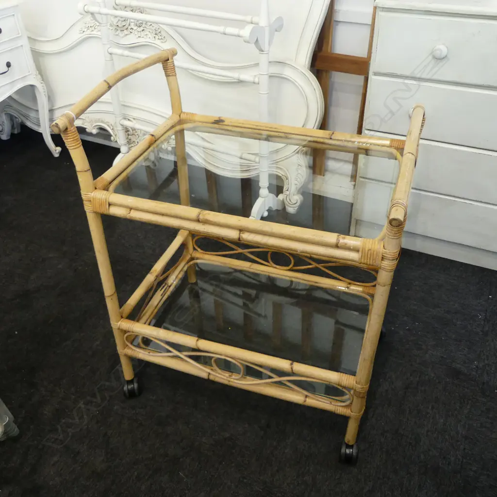 MID-CENTURY CANE DRINKS TROLLEY 690x490x870mm Image 1++
