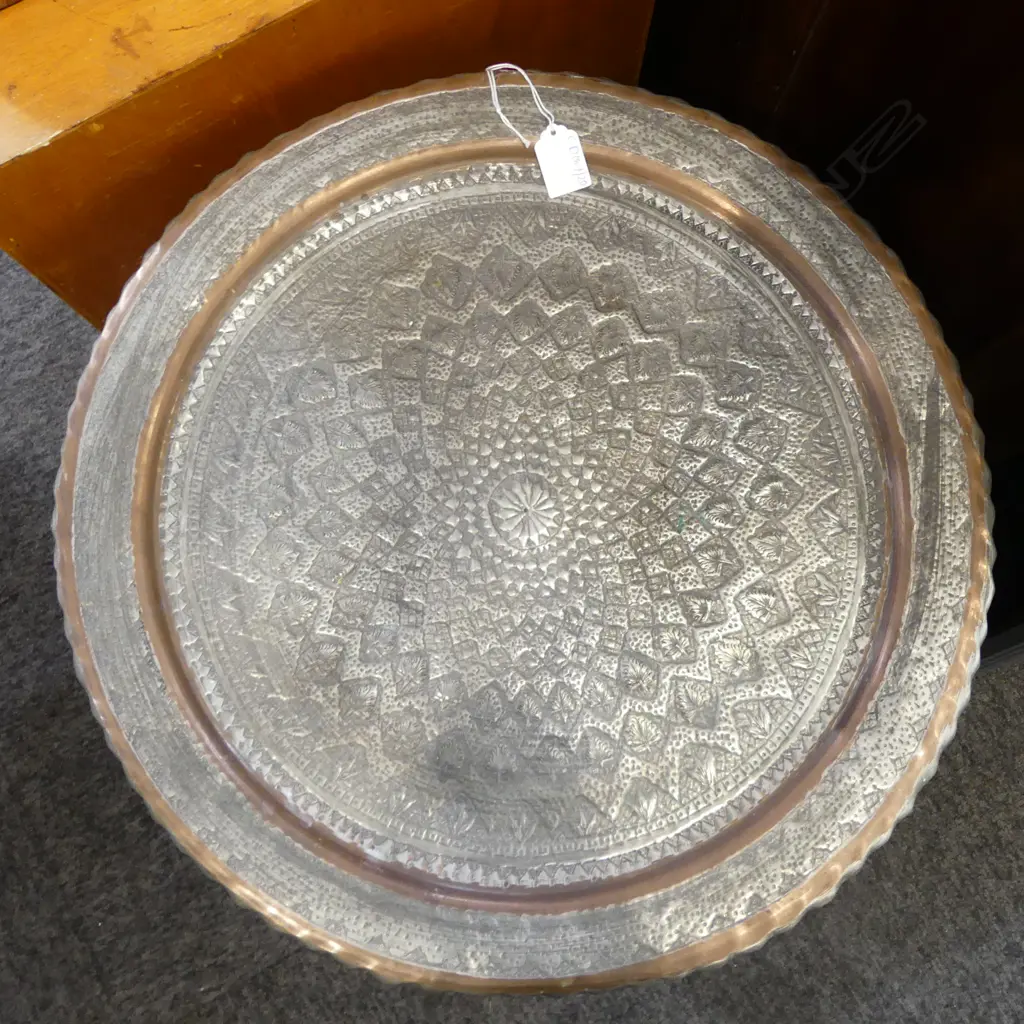 TRAY TABLE WITH PRESSED METAL TOP (INDIAN ?) H.560mm Image 1++