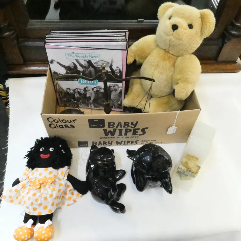 ASST 'THE WEEKLY NEWS' ALBUMS, 2 CERAMIC BLACK CATS, MUSICAL TEDDY & OTHERS Image 1++