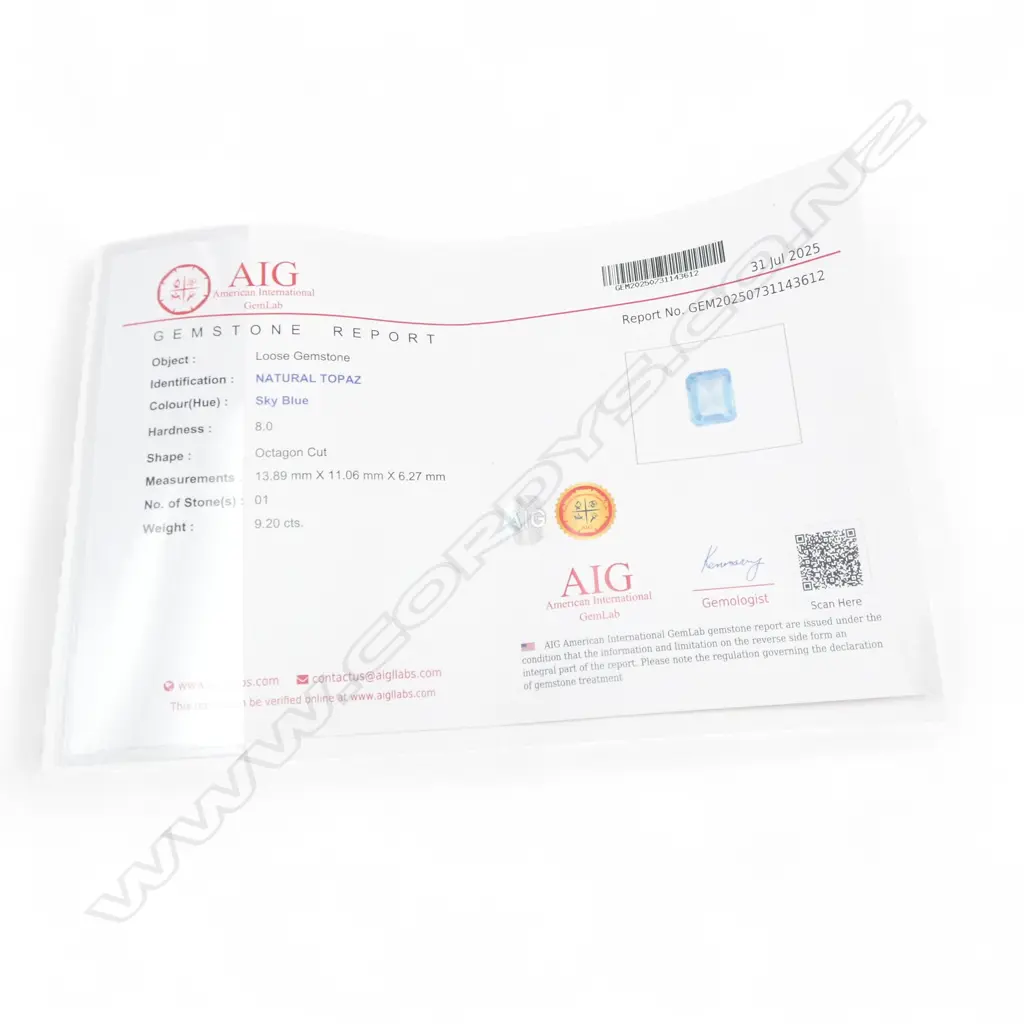 SILVER  & BLUE TOPAZ RING, adjustable size, stone glued in, AIG report Image 1++