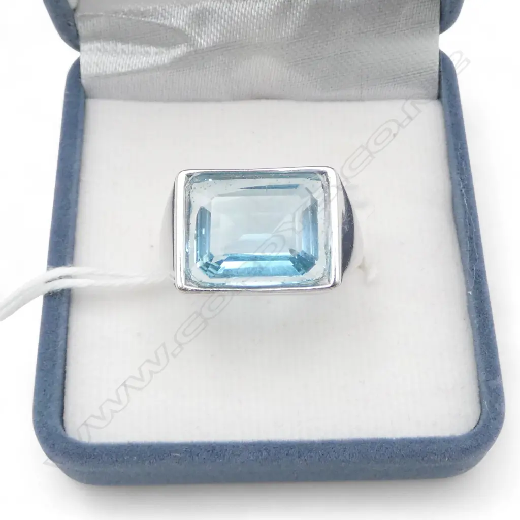 SILVER  & BLUE TOPAZ RING, adjustable size, stone glued in, AIG report Image 1++