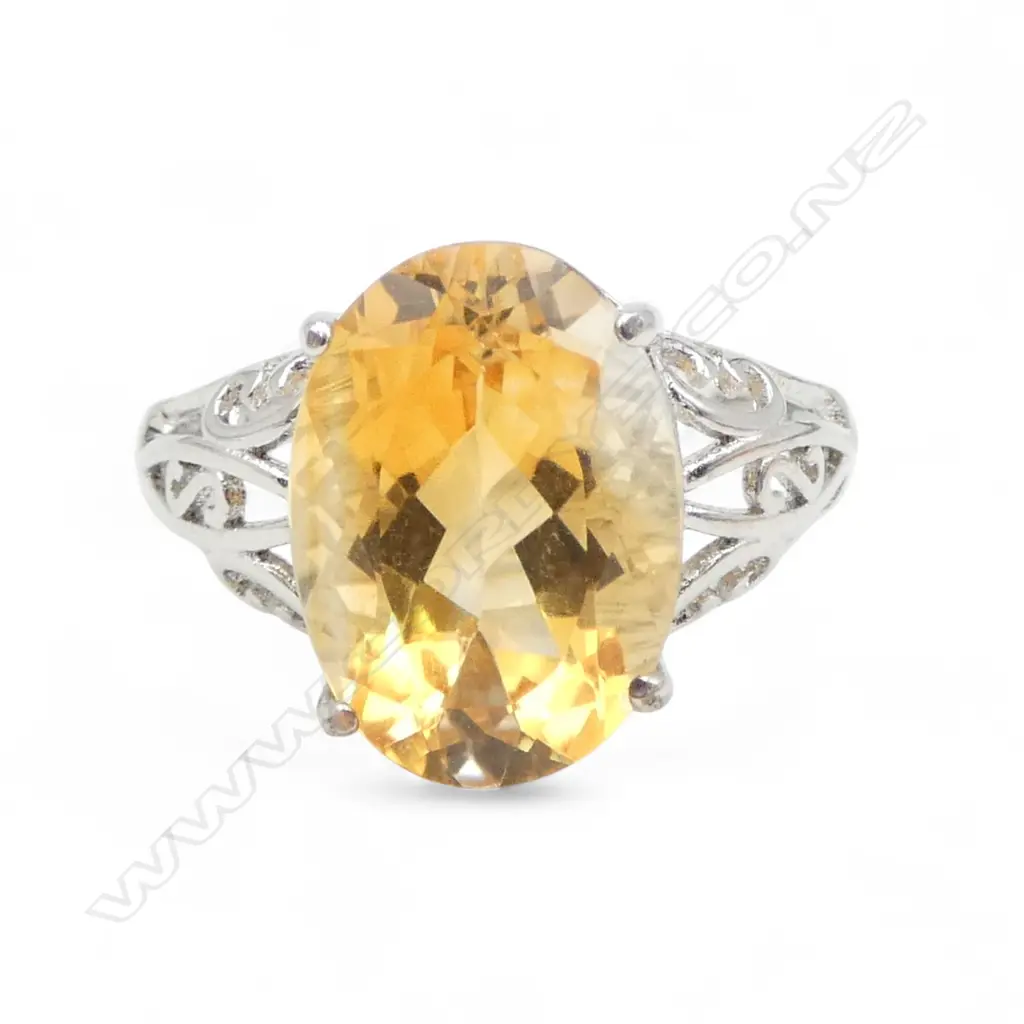 SILVER SET OVAL CUT CITRINE RING, 5.55ct, AIG report AJUSTABLE SIZE Image 1++