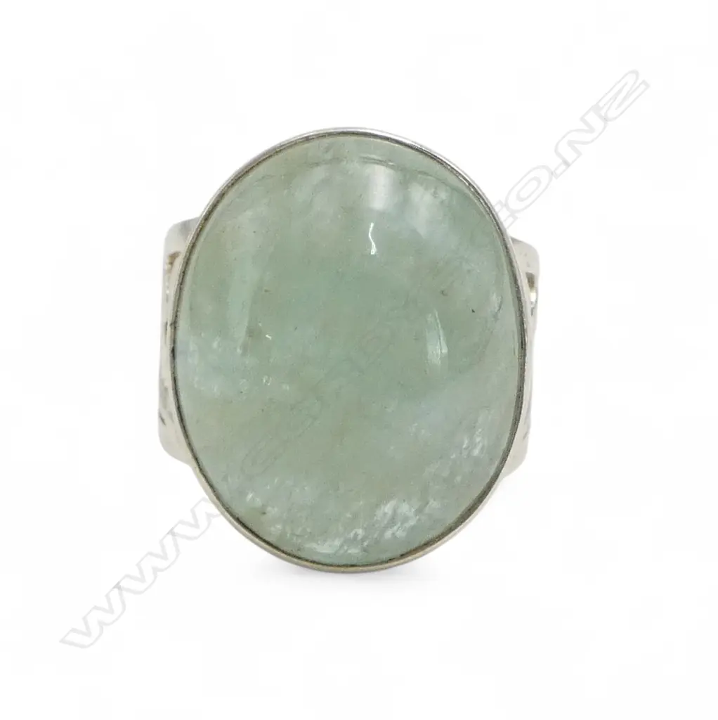 SILVER AQUAMARINE RING with filigree band size P1/2 Image 1++