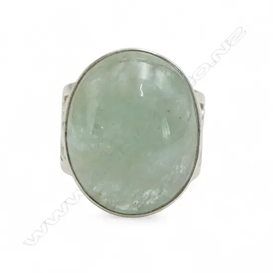 SILVER AQUAMARINE RING with filigree band size P1/2