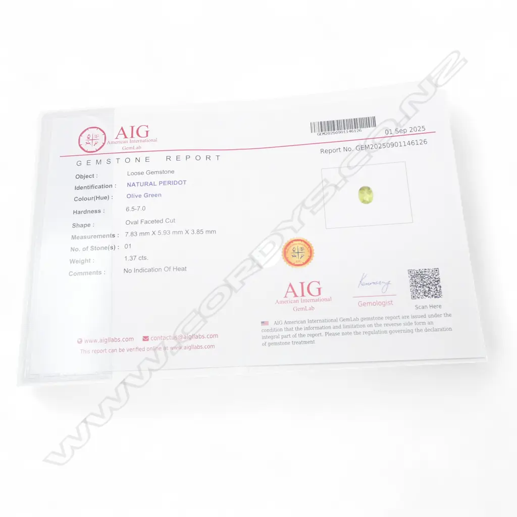 SILVER & PERIDOT RING, 1.3ct, adjustable size, AIG report  Image 1++