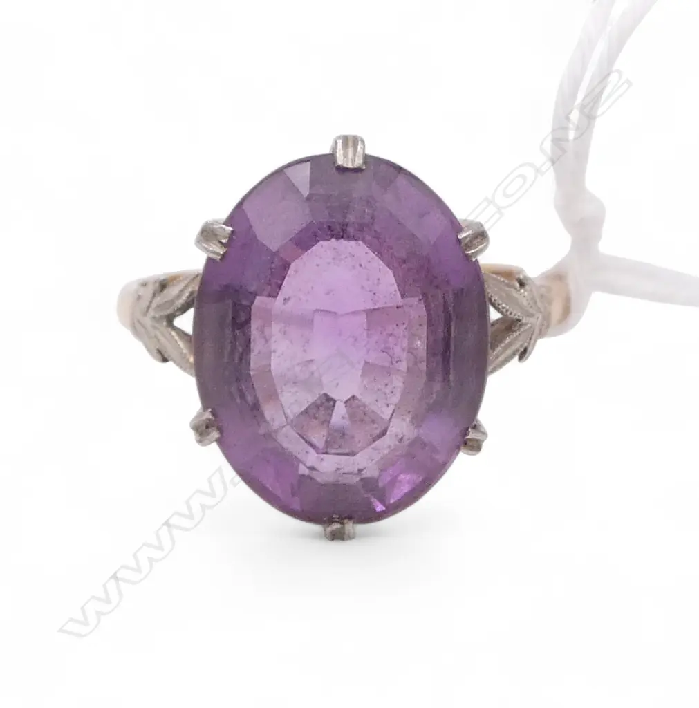 9ct GOLD & LGE AMETHYST RETRO RING 5.8gms SIZE U Image 1++