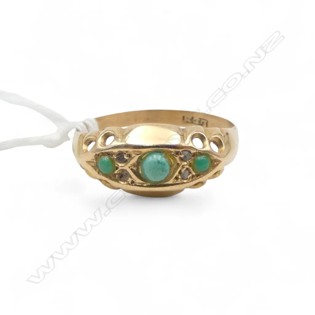 c1900 15ct ? GOLD & TURQUOISE RING stones reglued. thin shank 1.6gms SIZE N Image 1++
