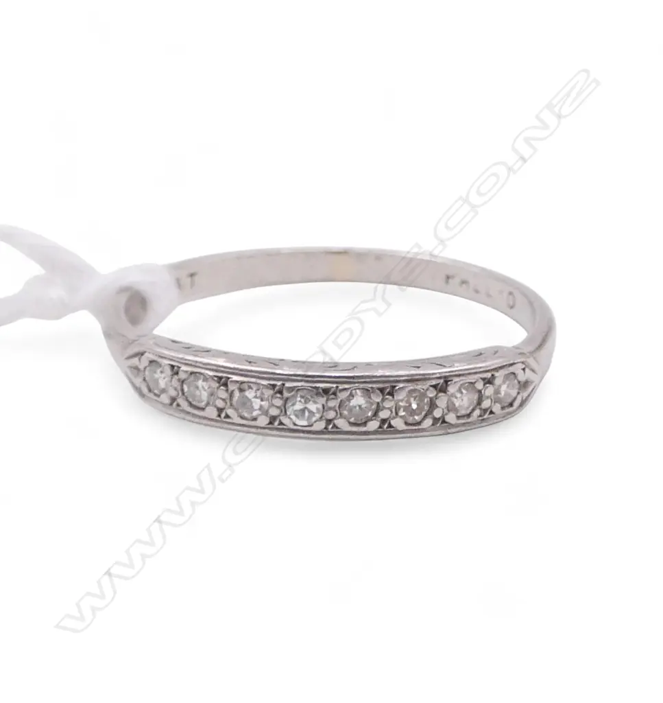 PLATINUM & 8 SMALL SINGLE CUT DIAMOND BAND RING 1.6gms size P Image 1++