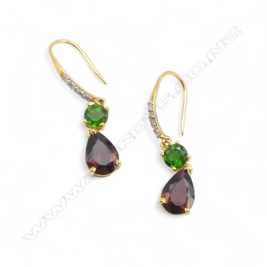PR 14ct DIAMOND, TOURMALINE & DIOPSIDE EARRINGS Image 1++