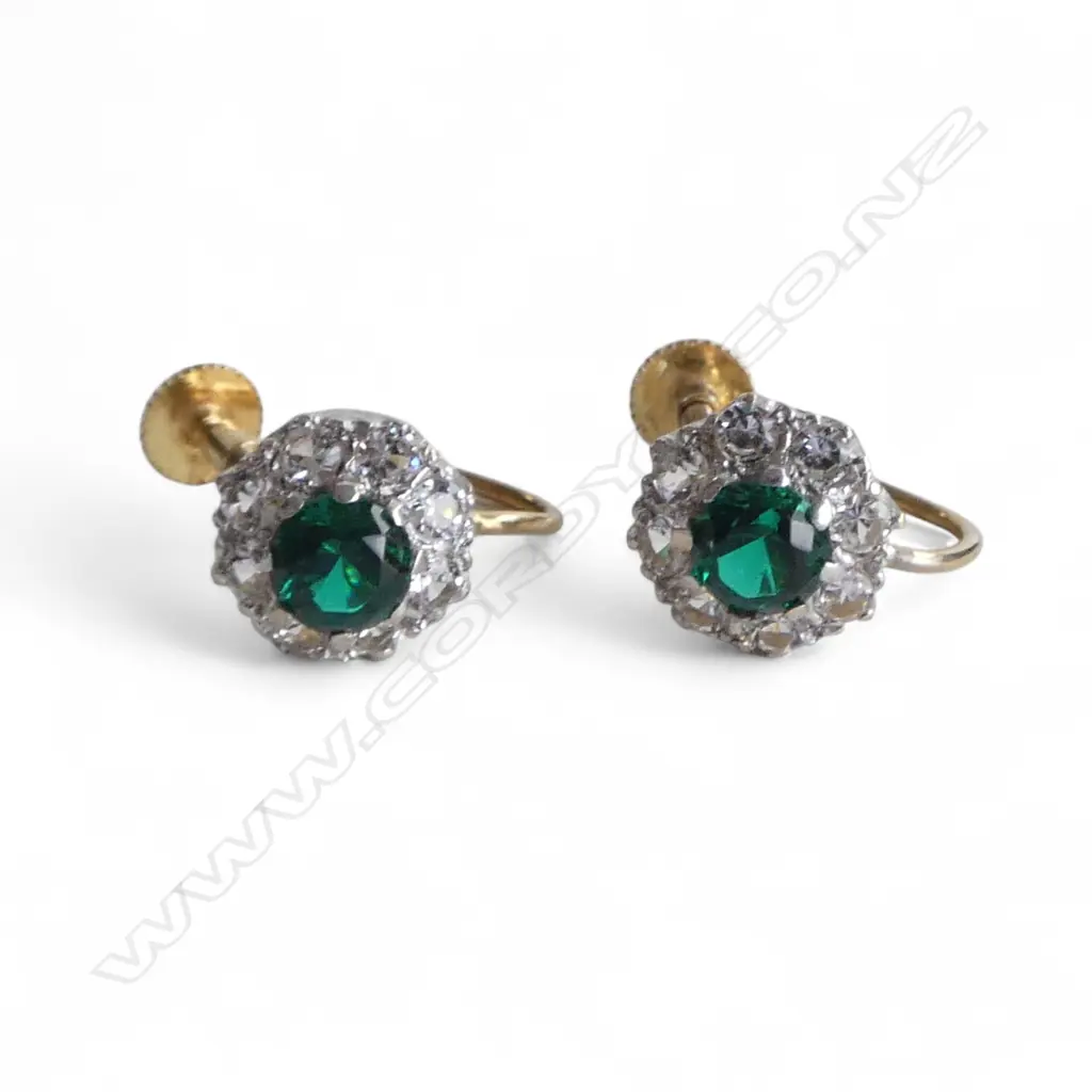 PR 9CT YG SCREW BACK EARRINGS, SYNTHETIC STONES, 2.86gms Image 1++