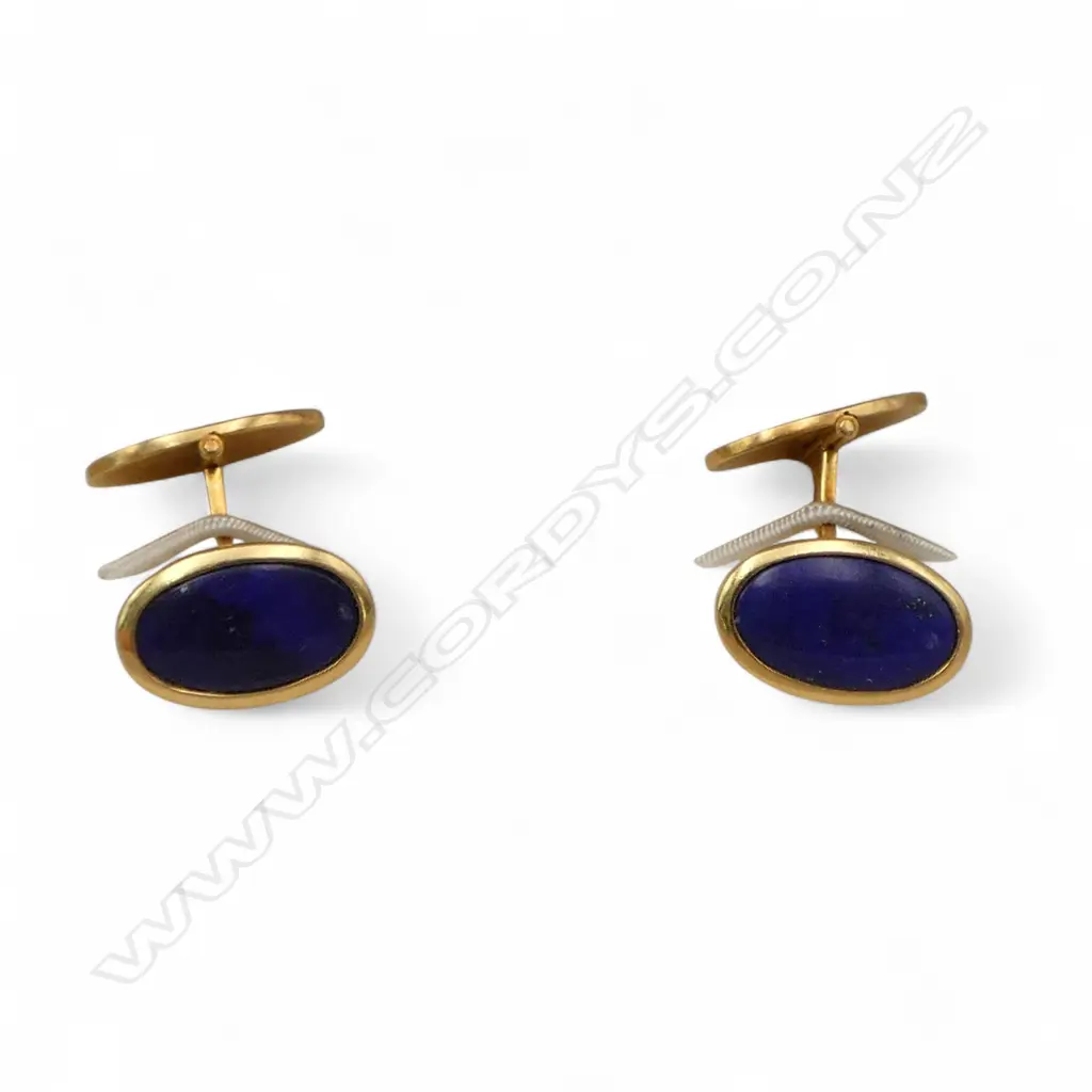 PR 18ct GOLD & LAPIS LAZULI CUFFLINKS 7.79gms Image 1++