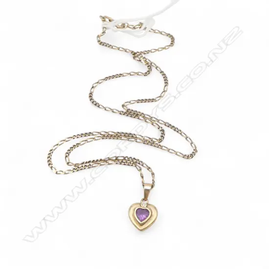 9ct GOLD AMETHYST & DIAMOND PENDANT on 9ct GOLD CHAIN 3.85gms