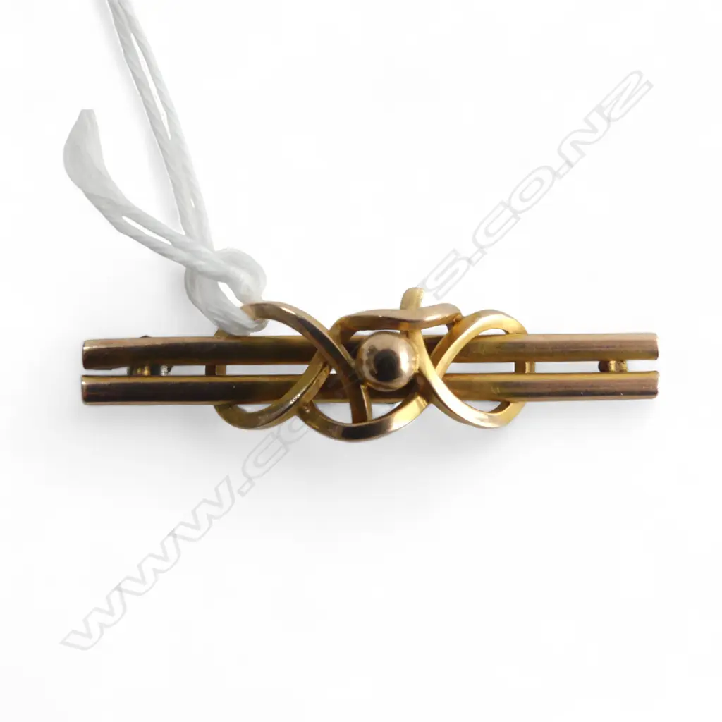 EDWARDIAN double bar 9ct GOLD BROOCH knot design 2gms Image 1++