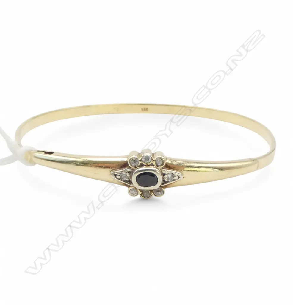 14CT GOLD AND SAPPHIRE SNAP BANGLE 7.68gms (Peter Minturn valuation) Catch not working! Image 1++