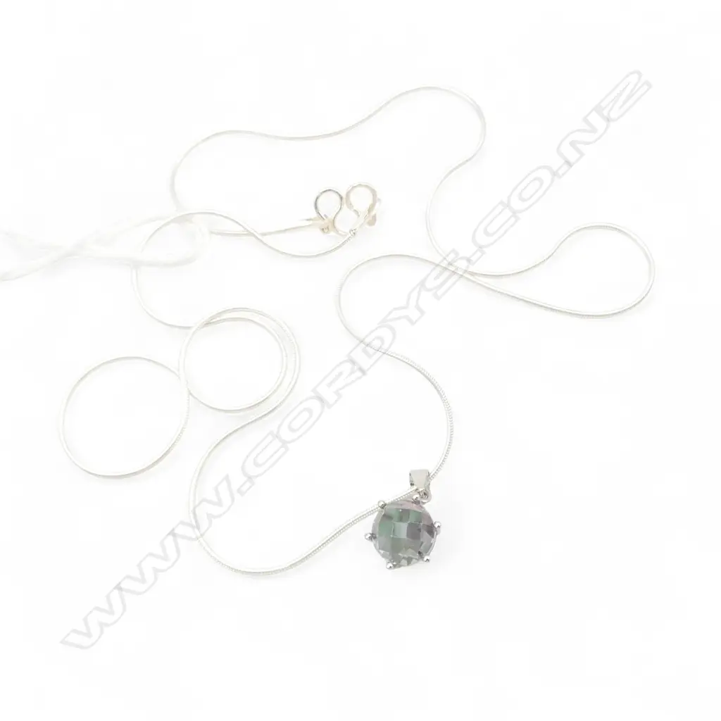 SILVER SET MYSTIC TOPAZ PENDANT on SILVER CHAIN Image 1++