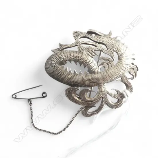 TONY BULLER STG SILVER DRAGON BROOCH 50mm STAMPED PATONI